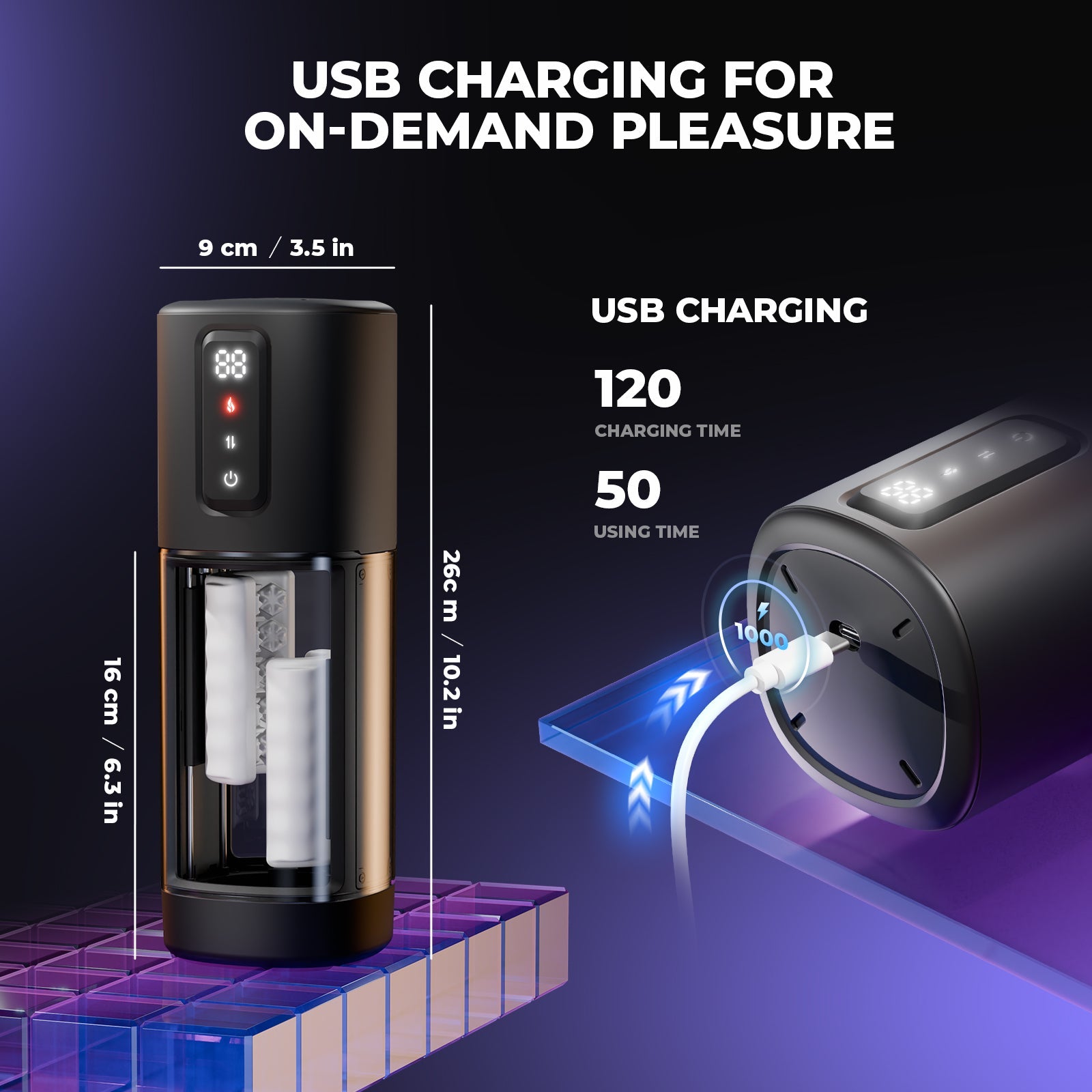 Automatisk mandlig masturbator med 6 gnidningsintensiteter og 2 opvarmningsniveauer