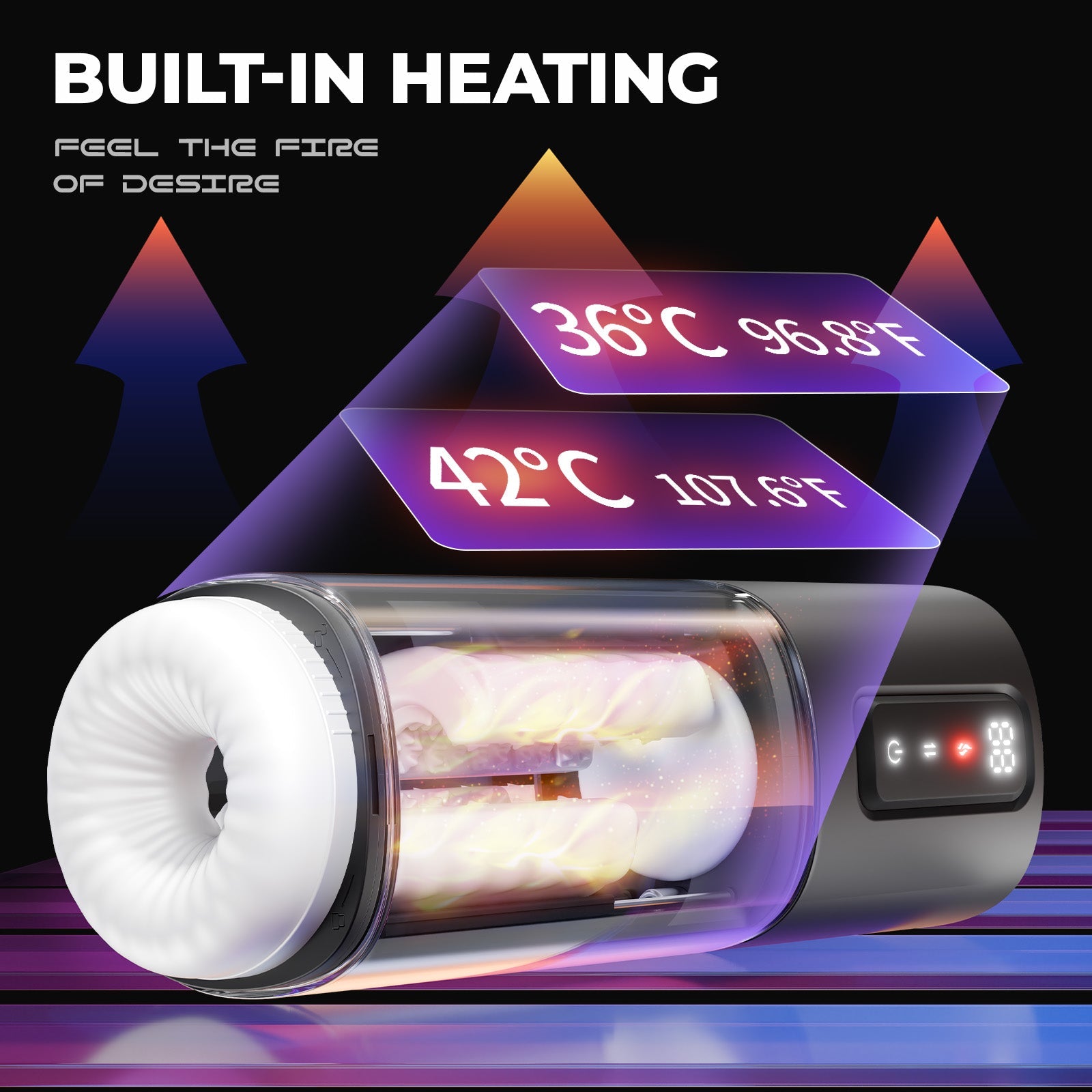 Automatisk mandlig masturbator med 6 gnidningsintensiteter og 2 opvarmningsniveauer