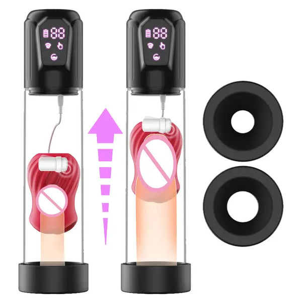 LCD elektrisk penispumpe med rosenhylster & 5 sugetilstande