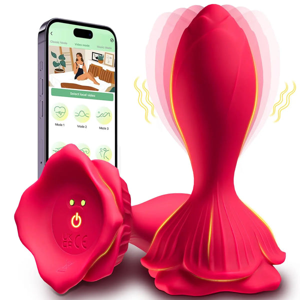 Rose Vibrating Butt Plug - 9 tilstande, APP-kontrol, vandtæt