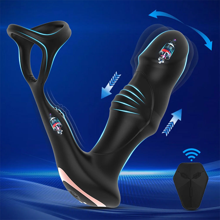 Swinging and Stretching Vibrating Anal Toy with Penis Ring