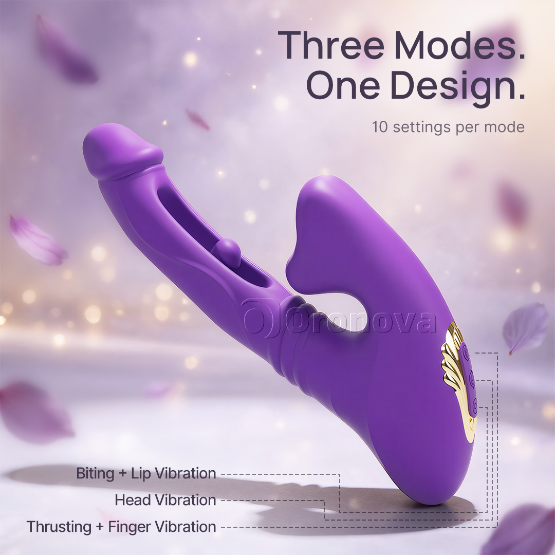 Hul penetrerende vibrator med fingertipsvibration, hovedvibration og stimulering af bide-læbe
