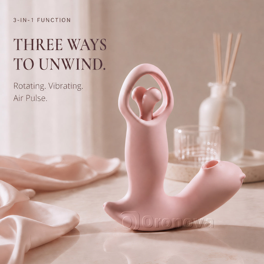Tre-i-en smart app-styret rotations-, vibrations-, luftstrøms- og pulsvibrator