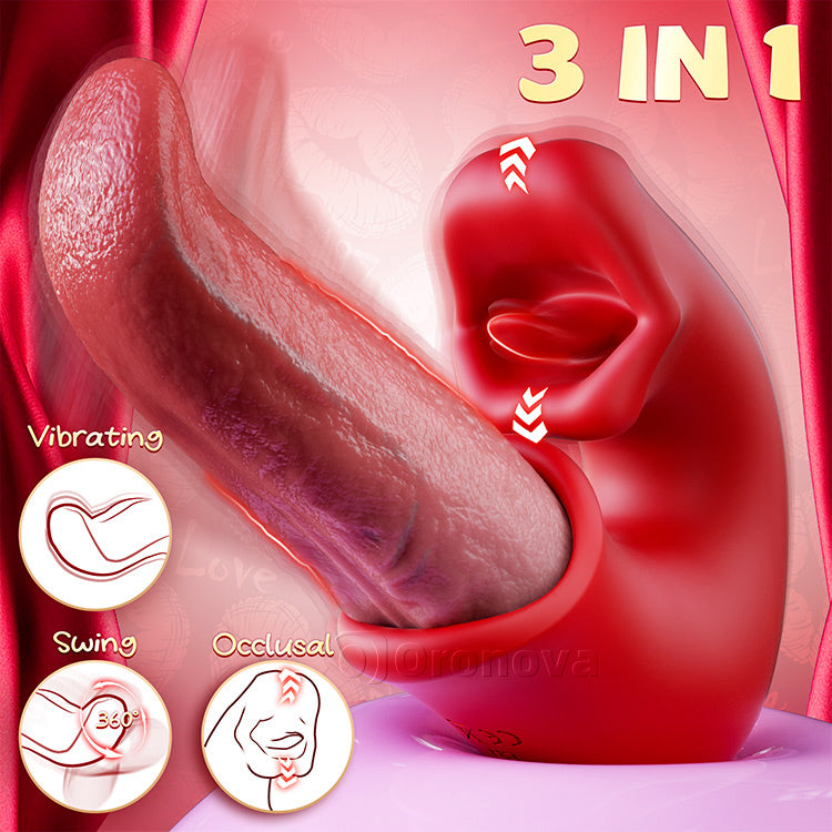 3-i-1 dildo vibrator – Rose legetøj med G-punkt, klitoris- og tungefunktion