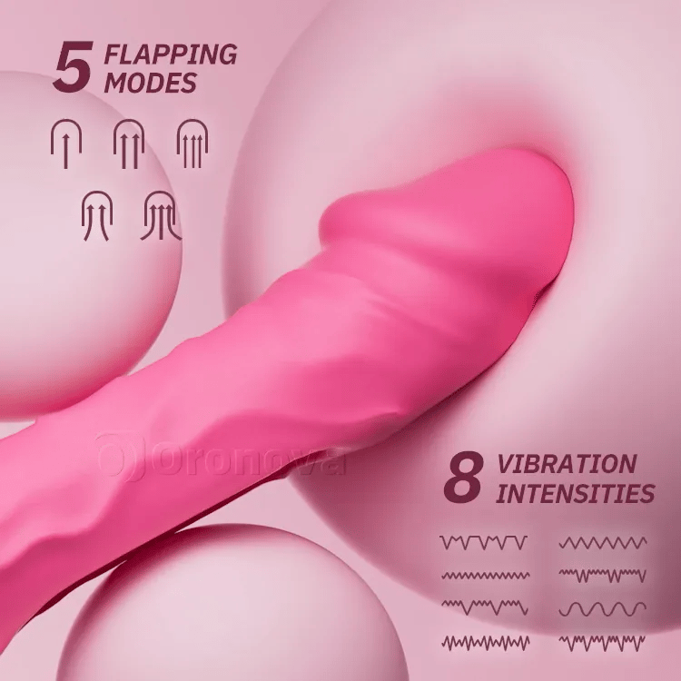 Stødende dildo vibrator med flagrende og vibrerende funktioner