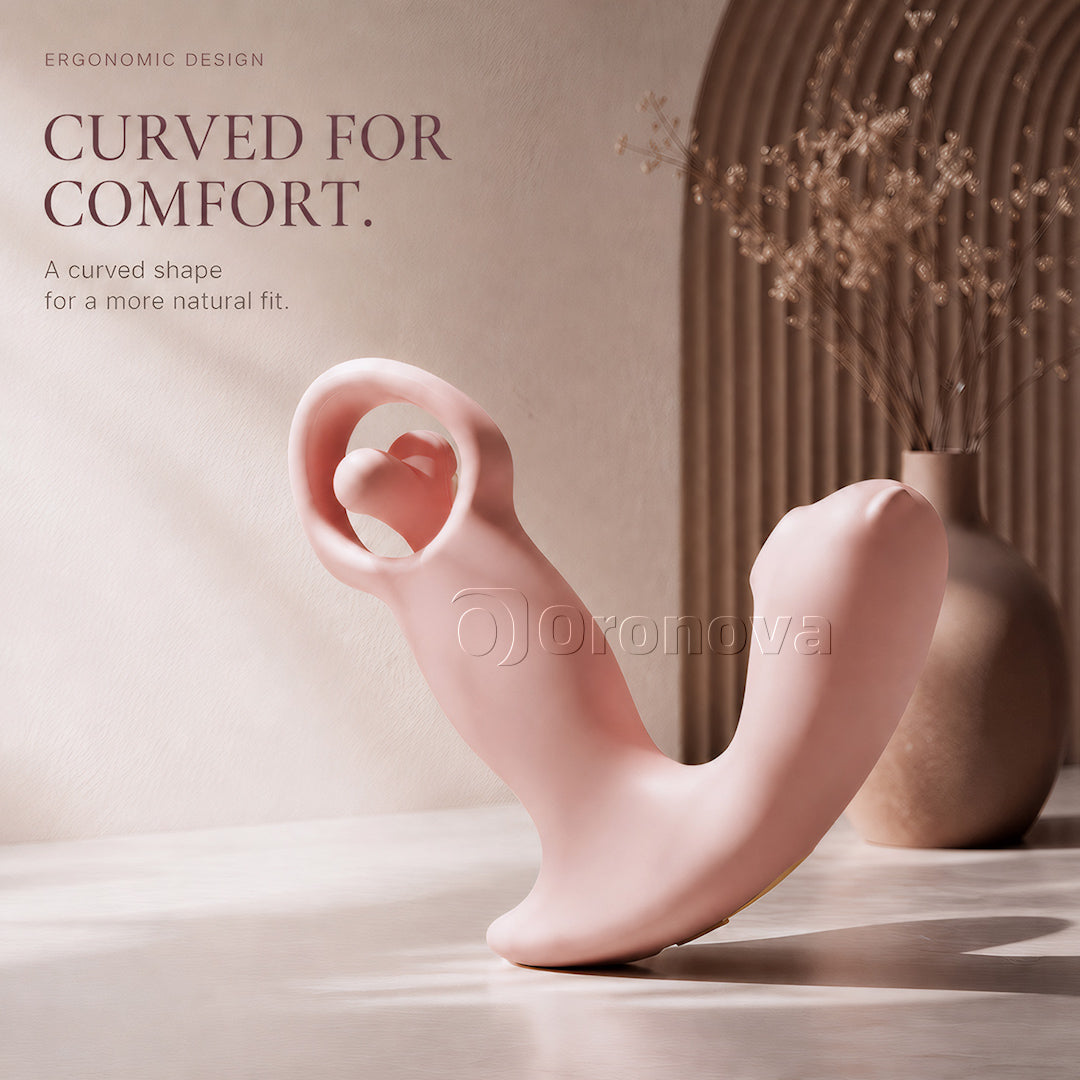 Tre-i-en smart app-styret rotations-, vibrations-, luftstrøms- og pulsvibrator