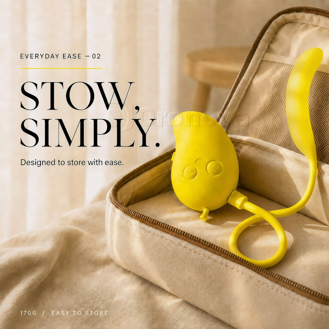 Mango- og bananfarvet 2-i-1 Bluetooth-vibrator med dobbelt stimulering, sugefunktion og bankefunktion