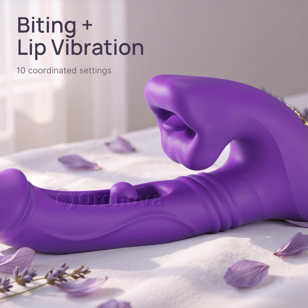 Hul penetrerende vibrator med fingertipsvibration, hovedvibration og stimulering af bide-læbe