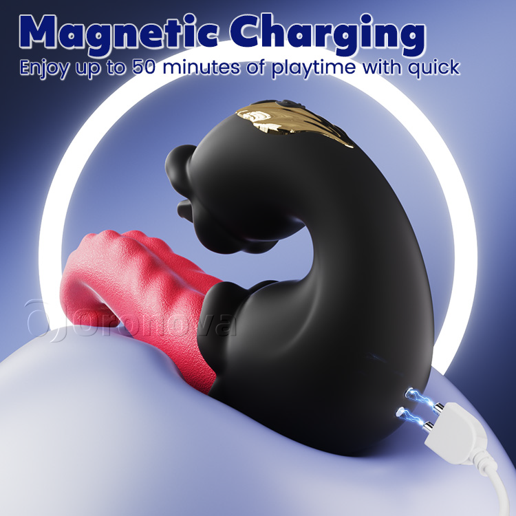 Dual Rose Vibrator with Thrusting Shaft and Licking Tongue