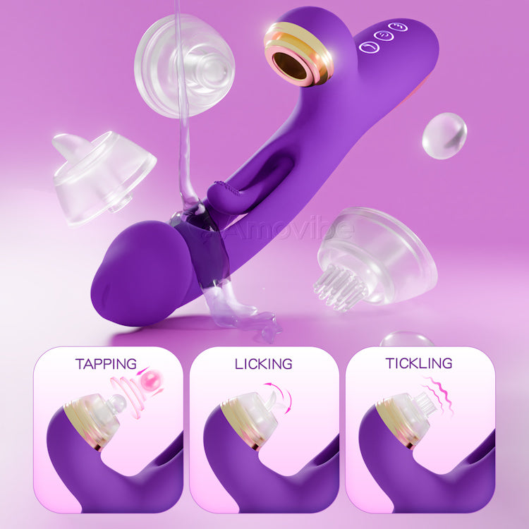 Flapping G-Spot Vibrator med silikonehylstre til tapping, kildren og slikken